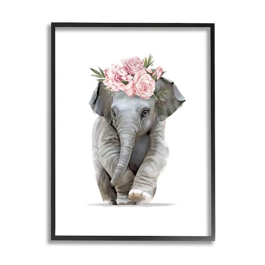 Stupell Industries Precious Rose Crown Baby Elephant Chic Florals in Frame Wall Art